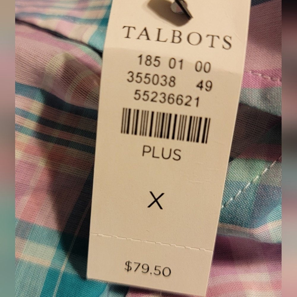 Talbots Pastel Plaid Button-Up Shirt in Pink and Teal - Picture 4 of 4